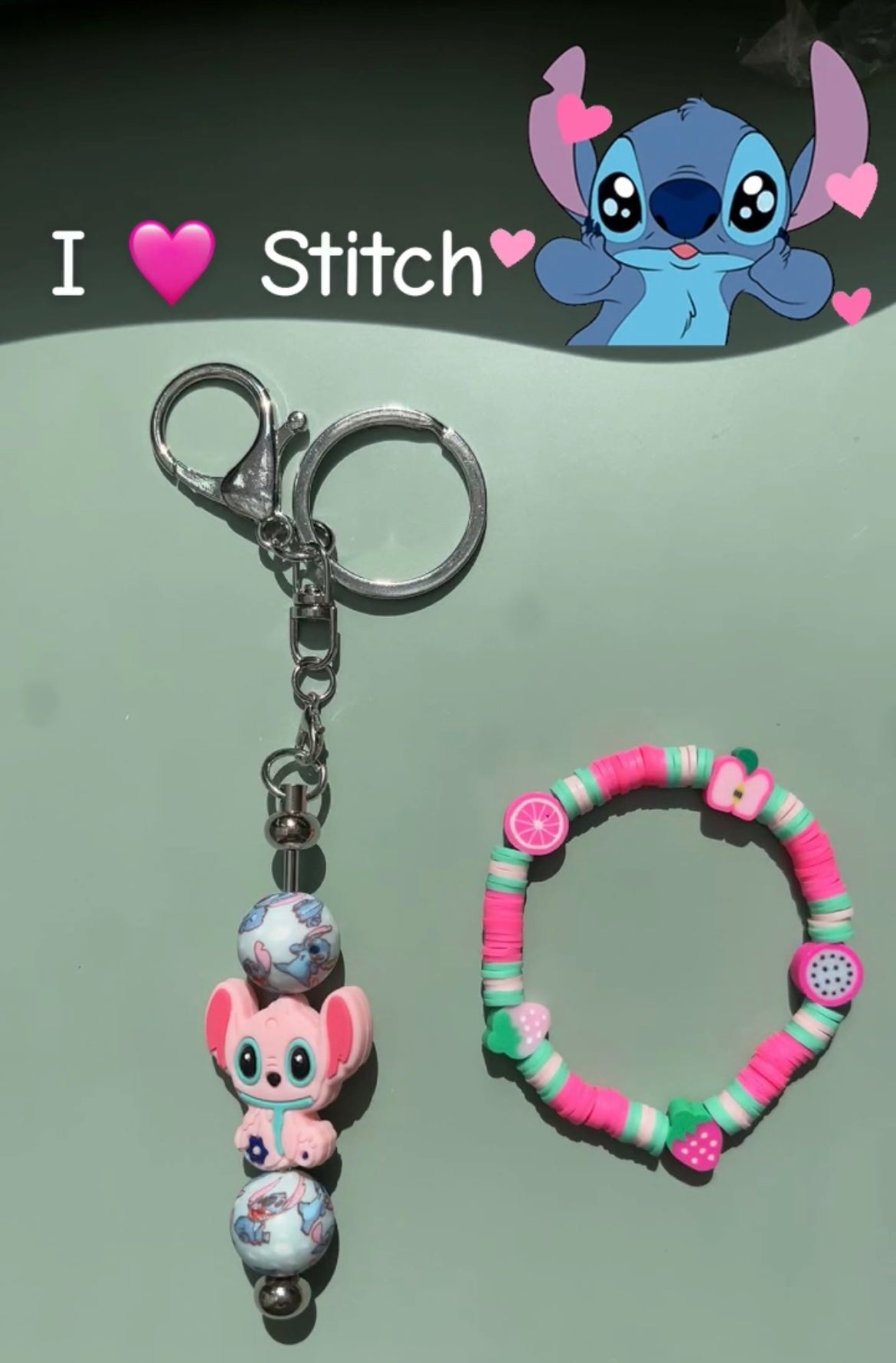 Pink Stitch Keychain & Bracelet