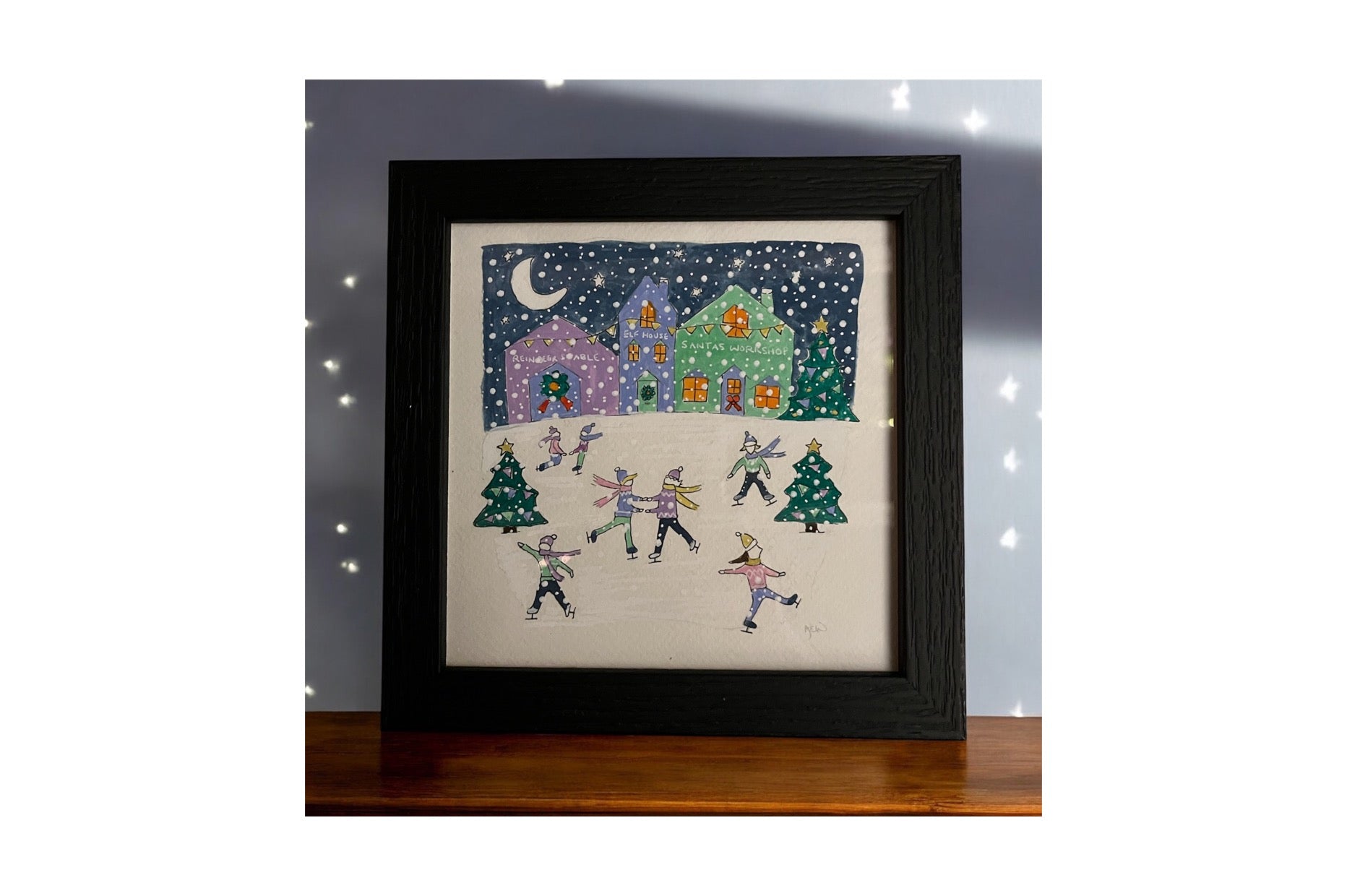 Ice Skating in Lapland - Original Gouache