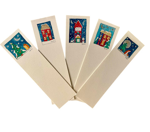 Christmas Bookmark - Red & Blue House