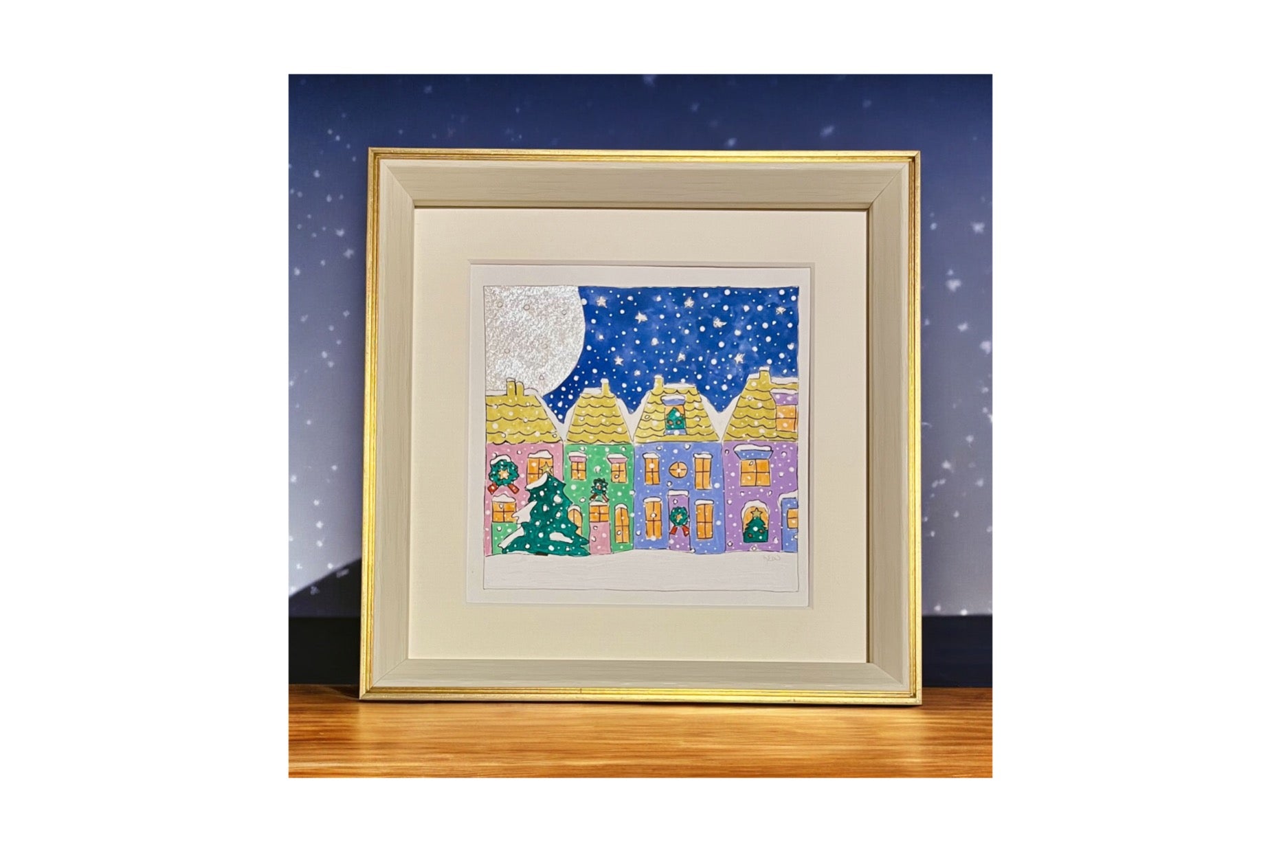Colourful Christmas Houses - Original Gouache