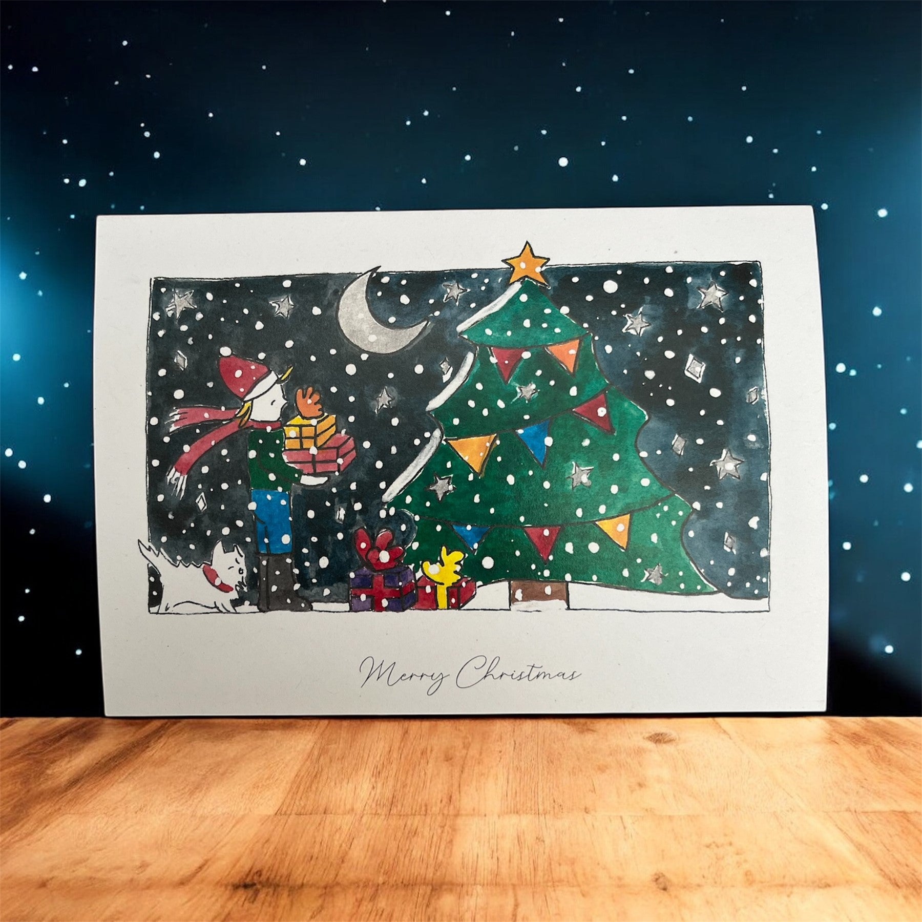 Boy with Gifts & Terrier Dog