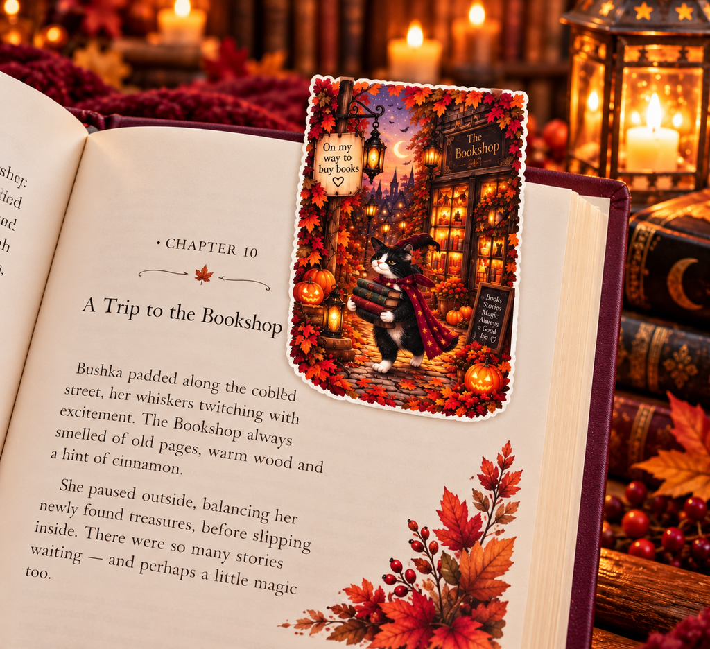 Magnetic Bookmark -  Bushka Cat Autumn